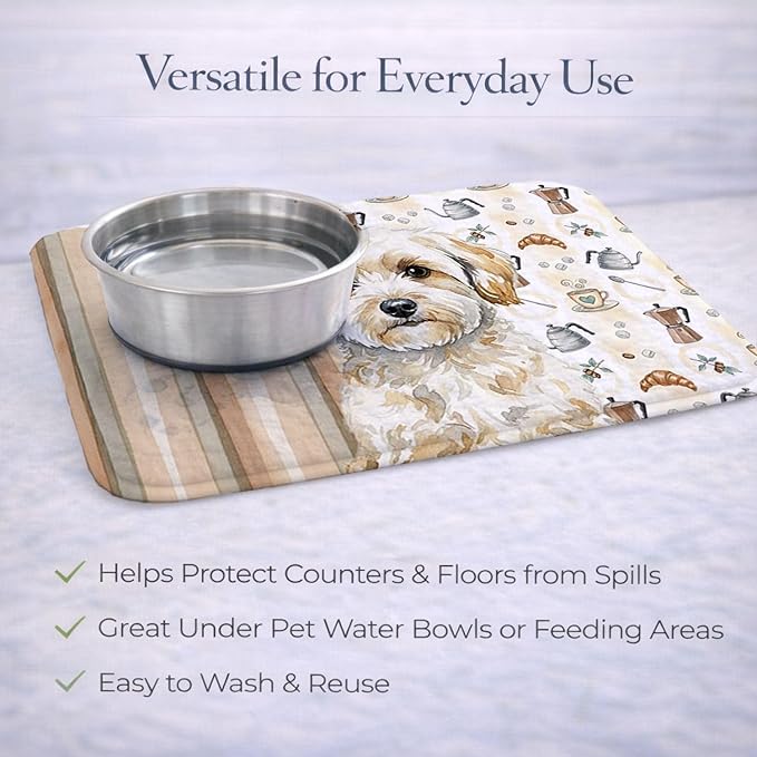 Caroline's Treasures Maltipoo Coffee Bar Dish Drying Mat Absorbent Dish Drying Mat Pad for Kitchen Counter Dish Drainer Mat for Countertop, 14 x 21", Multicolor