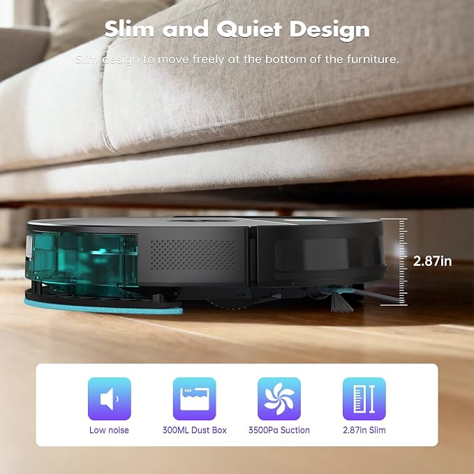 Robot Vacuum and Mop Combo,3500Pa Powerful Suction, with Wi-Fi/App/Remote,2 in 1 Mopping Robot Vacuum Cleaner,Dustbin and Watertank, for Pet Hair,Hard Floors and Low Pile Carpet Black