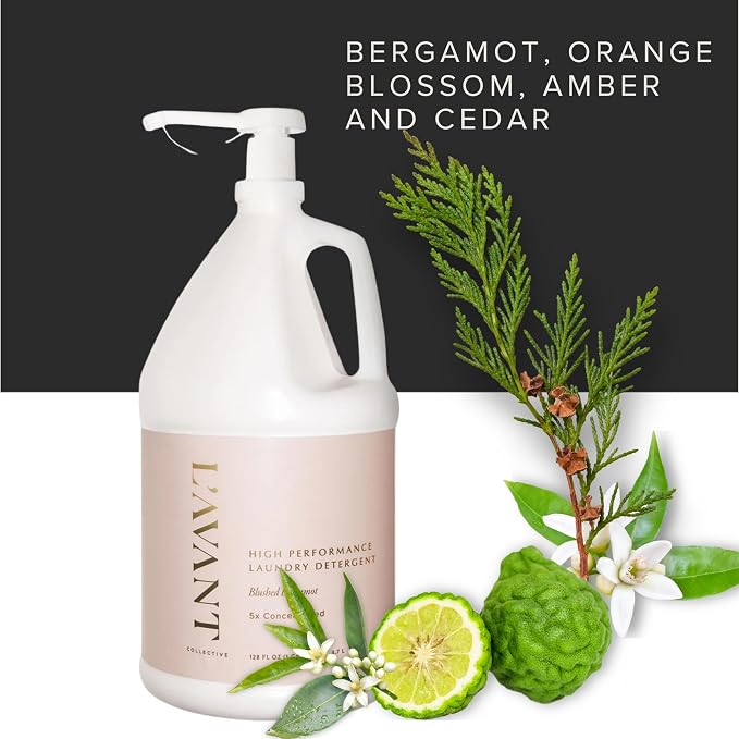 L'AVANT Collective Luxury Laundry Detergent | Bulk 1 Gallon | Blushed Bergamot | Natural Non-Toxic Liquid Laundry Soap with Enzymes | Plant-Based, 5x Concentrated, HE Compatible | 128 oz