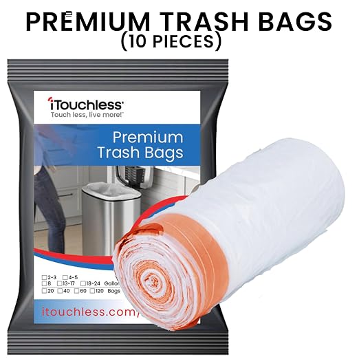 iTouchless Touchless Trash Can with AC Adapter and 10 Premium Bags, Odor Control System, Big Lid Opening Sensor Kitchen Garbage Bin, 13 Gallon, Stainless Steel, Platinum