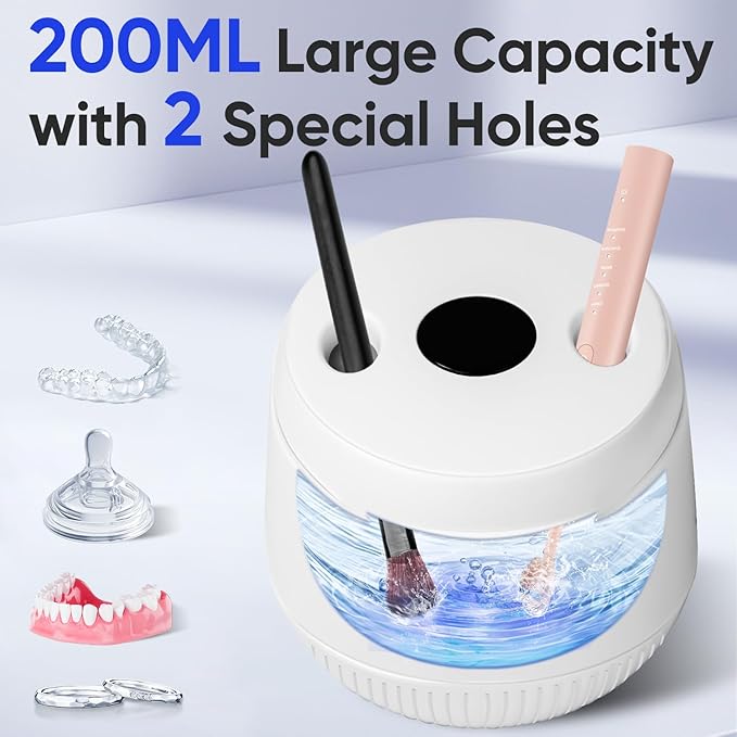 MySmile Dental Ultrasonic Retainer Cleaner Machine- 45kHz UV Denture Cleaner with 200ML Capacity for Aligner, Braces, Mouth Guard, Night Guard, Portable Dental Cleaning Pod with Digital Timer (White)