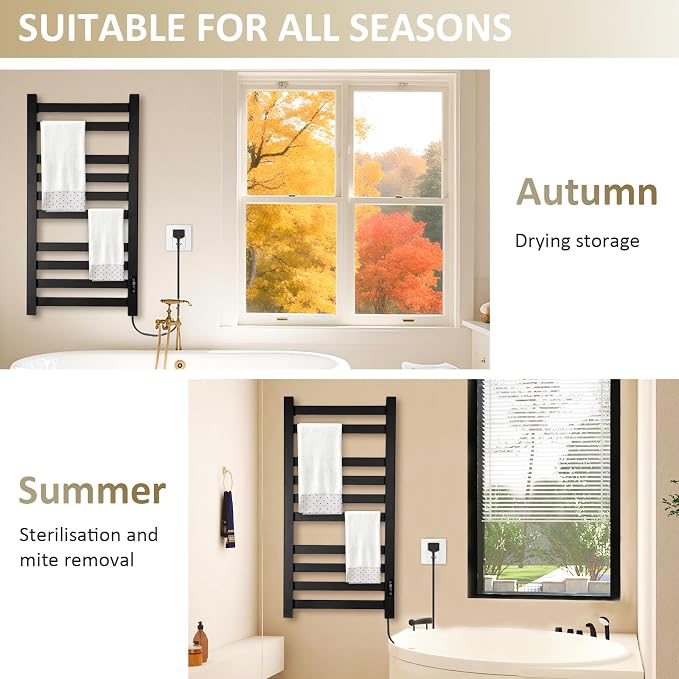 Heated Towel Rack for Bathroom Towel Warmer Racks Wall Mounted with Timer & Temperature Multi-Level Adjustments with 10 Bars for Bathroom Shower Hot Tub Spa(Black)