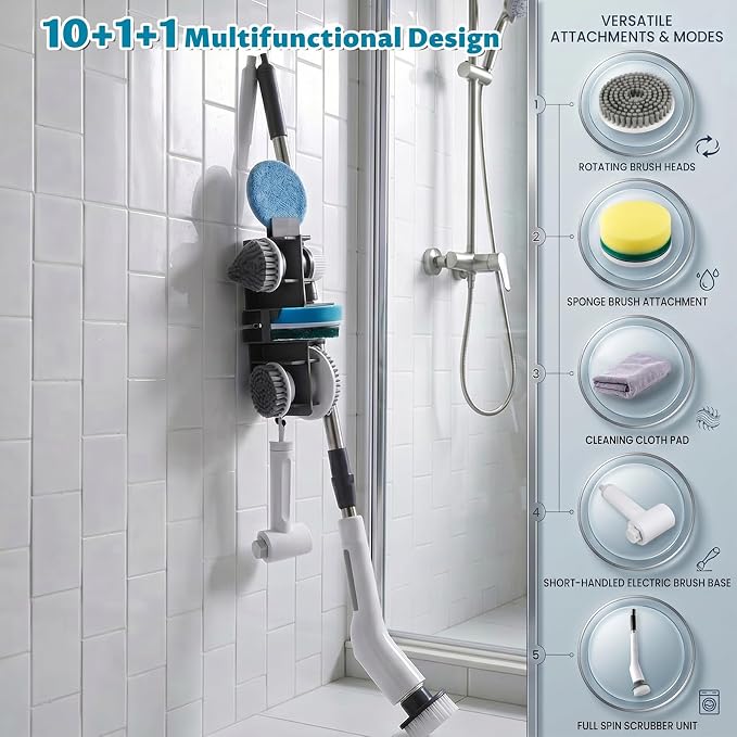 Wall Mount Organizer Rack for Electric Spin Scrubber | Handle Dia. under 1 inch,Storage Holder, Cleaning Brush Caddy,Bathroom Kitchen