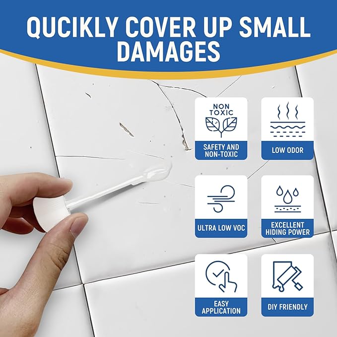 Porcelain Sink White Touch Up Paint, Gloss Tile Paint, Porcelain Repair Kit & Appliance Paint for Chips, Scratches, Cracks Spots on Enamel, Acrylic, Porcelains, Sink, Tubs, Bathtub, Appliances, Metal