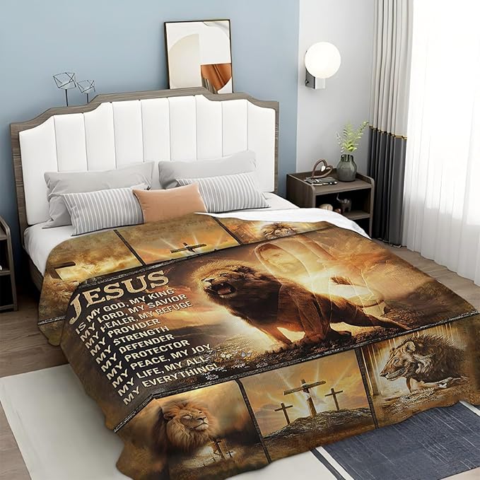 Tijuboni Christian Lion Throw Blanket Religious Gifts for Women Men Girls Boys Kids Adults Soft Flannel Fleece Blanket for Couch Sofa Bed Home Decor 50"x60"