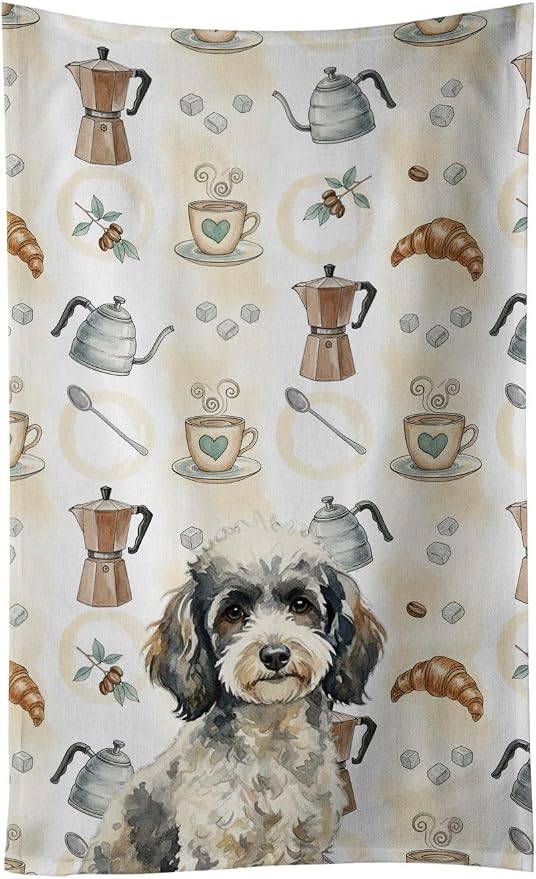 Caroline's Treasures Toy Parti Poodle Coffee Bar Kitchen Towel Velour Plush Front and Cotton Loop Back Machine Washable