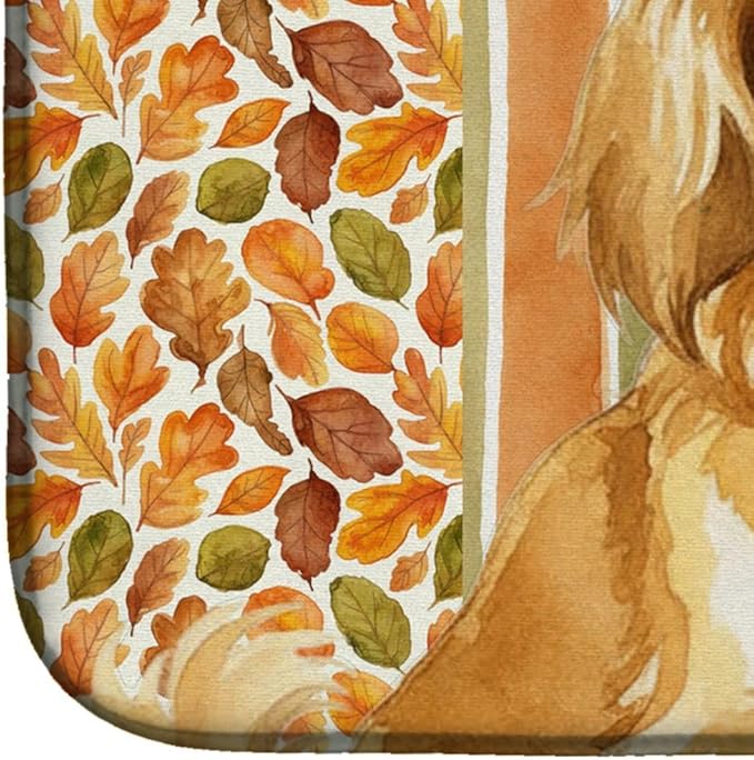 Caroline's Treasures Gold Tibetan Spaniel Heirloom Fall Dish Drying Mat Absorbent Dish Drying Mat Pad for Kitchen Counter Dish Drainer Mat for Countertop, 14 x 21", Multicolor