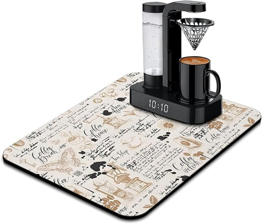 Absorbent Coffee Bar Mat - 24inx18in, Anti-Slip, Fits Under Coffee Machine, Dish Drying Mat for Countertops