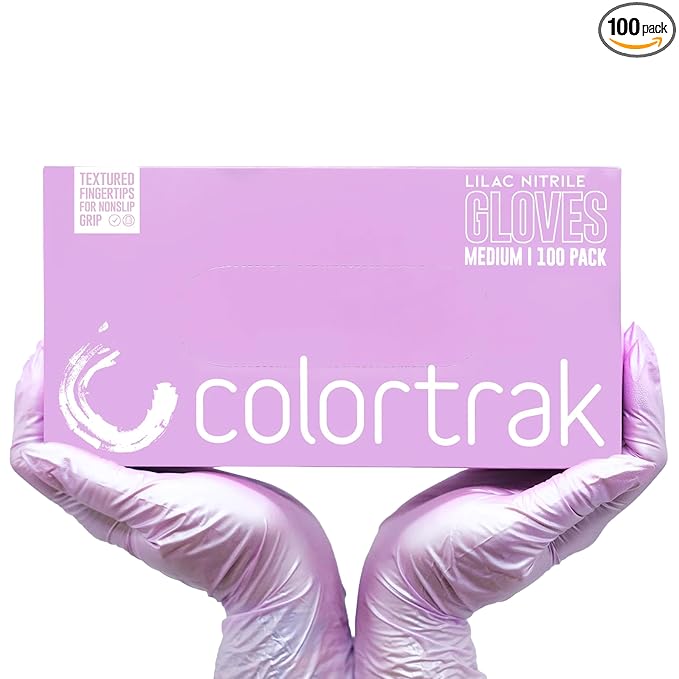 Colortrak Disposable Nitrile Gloves, Pink, Luminous Collection Lilac Frost Latex-Free, Powder-Free Hair Color Gloves for Chemical Processing & Salon Services, 100 Count, Medium