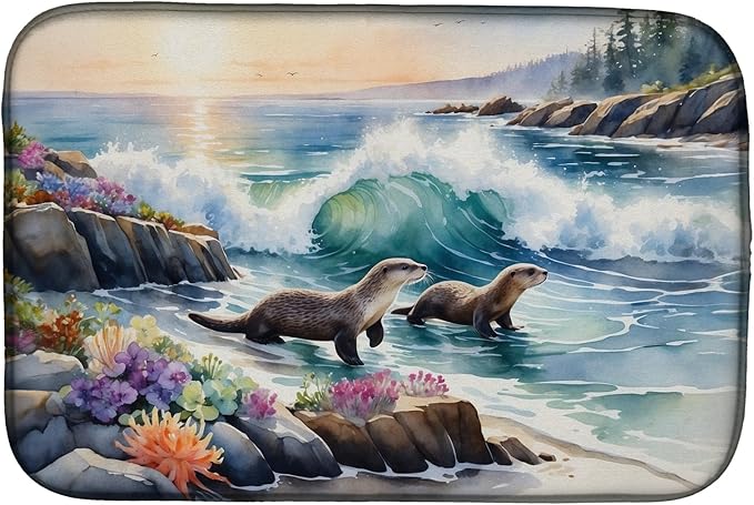 Caroline's Treasures Coastal Wildlife Seals Dish Drying Mat Absorbent Dish Drying Mat Pad for Kitchen Counter Dish Drainer Mat for Countertop, 14 x 21", Multicolor