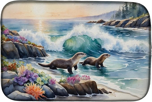 Caroline's Treasures Coastal Wildlife Seals Dish Drying Mat Absorbent Dish Drying Mat Pad for Kitchen Counter Dish Drainer Mat for Countertop, 14 x 21", Multicolor