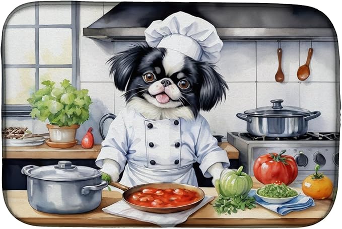 Caroline's Treasures DAC6271DDM Japanese Chin The Chef Dish Drying Mat Absorbent Dish Drying Mat Pad for Kitchen Counter Dish Drainer Mat for Countertop, 14 x 21", Multicolor