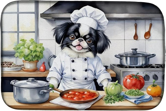 Caroline's Treasures DAC6271DDM Japanese Chin The Chef Dish Drying Mat Absorbent Dish Drying Mat Pad for Kitchen Counter Dish Drainer Mat for Countertop, 14 x 21", Multicolor