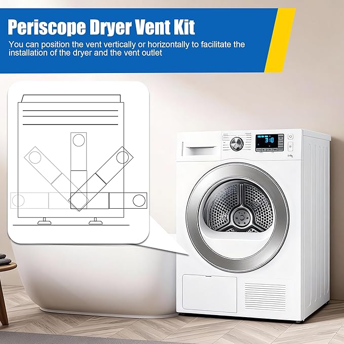 Adjustable Periscope Dryer Vent, 29-45" Telescoping Stainless Steel Dryer Vent Connector Kit for Tight Spaces, Flat Slim Universal Duct Dryer Vent Pipe Hose 4 Inch Dryer Exhaust Vent (White)