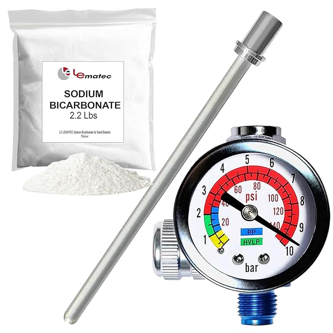 LE LEMATEC Soda Blaster Kit + Nozzle + Air Regulator for Precision Jobs
