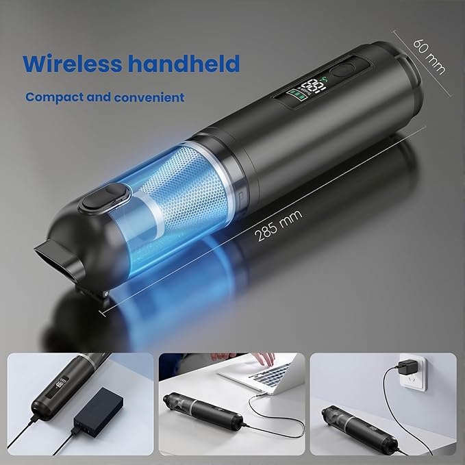 17000Pa Cordless Handheld Vacuum Cleaner, AI Brushless Motor with HD Display, One-Touch Dust Emptying, Lightweight for Home & Car Cleaning, Long Battery Life