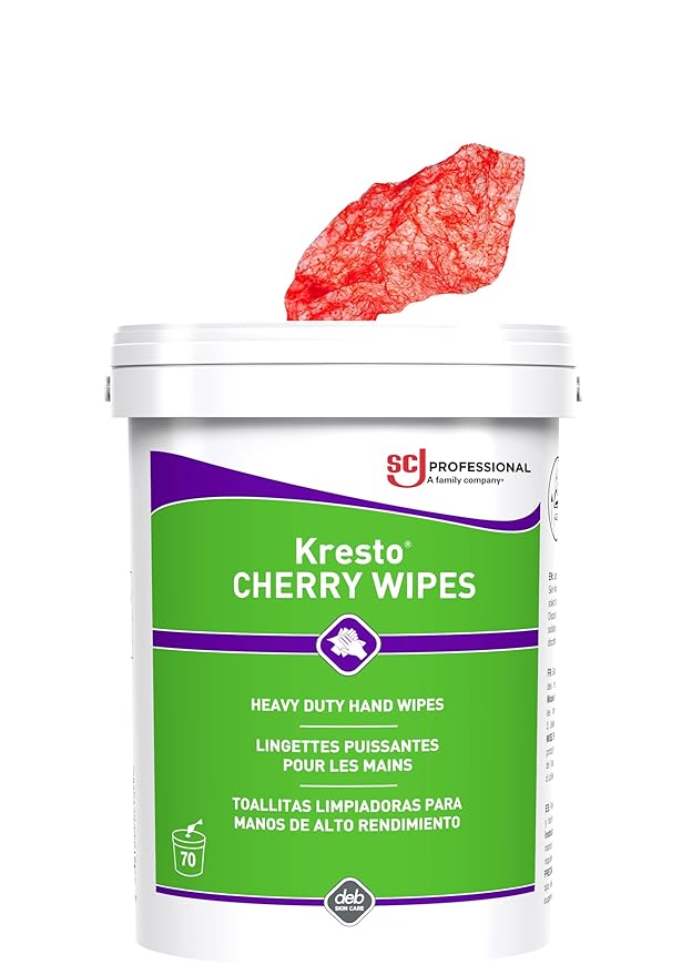 Kresto CHERRY WIPES Super-Heavy Duty Hand Cleaning Wipes, Heavy Duty Hand Cleaner, Hand Wipes, 70 Wipes, 6 Count, for Professional Use Only