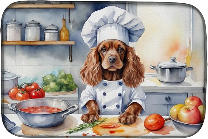 Caroline's Treasures DAC6234DDM Cocker Spaniel The Chef Dish Drying Mat Absorbent Dish Drying Mat Pad for Kitchen Counter Dish Drainer Mat for Countertop, 14 x 21", Multicolor