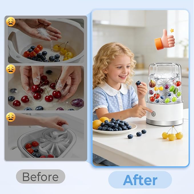 Electric Fruit Cleaner Spinner Machine with OH-ion Purification Technology, Suitable for Small Fruits Such as Blueberries, Cherry Tomatoes, and Raspberries