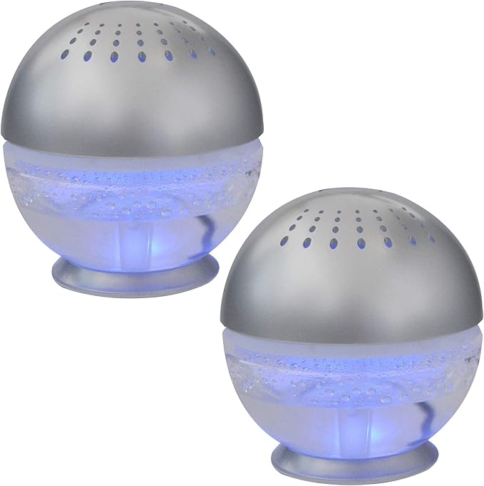 2 Units EcoGecko Little Squirt Glowing Water, Air Revitalizer, Air Freshener, Room Aromatizer, Aroma and Essential Oil Diffuser with 10ML Lavender Oil, Silver