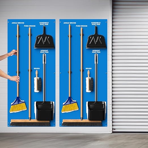 Clean & Sweep 5S Shadow Board/Wall Mount Broom Holder, 68" x 30" Board, 5S Cleaning Station - Board Only, Tools Sold Separately, Made in The USA by AccuformNMC, Blue/White, PSB114BUWT
