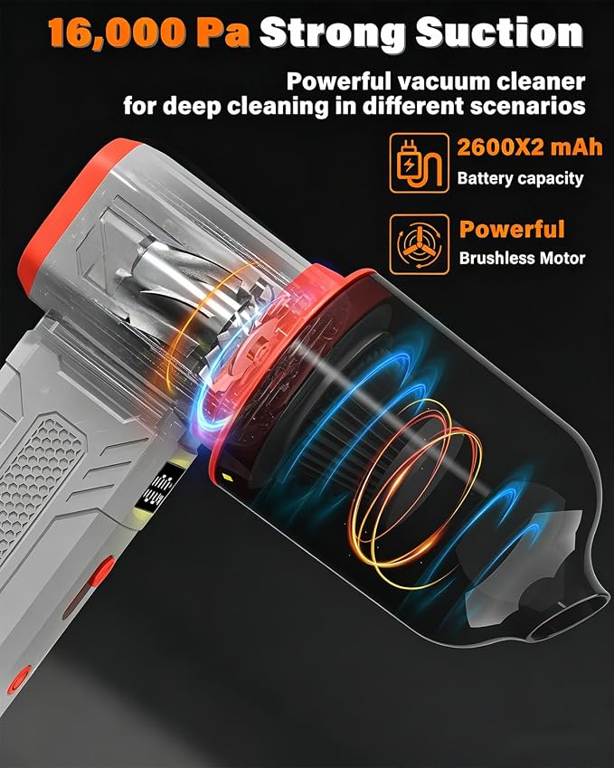 Compressed Air Duster, 130K RPM Powerful Cordless Mini Blower with Display, 10-Gear Adjustable Car Vacuum with Fast Charging, Rechargeable Handheld Vacuum for Home, Outdoor and Car (Gray, 2-in-1)