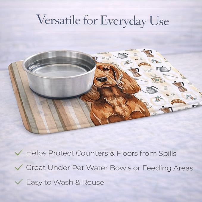 Caroline's Treasures Red English Cocker Spaniel Coffee Bar Dish Drying Mat Absorbent Dish Drying Mat Pad for Kitchen Counter Dish Drainer Mat for Countertop, 14 x 21", Multicolor
