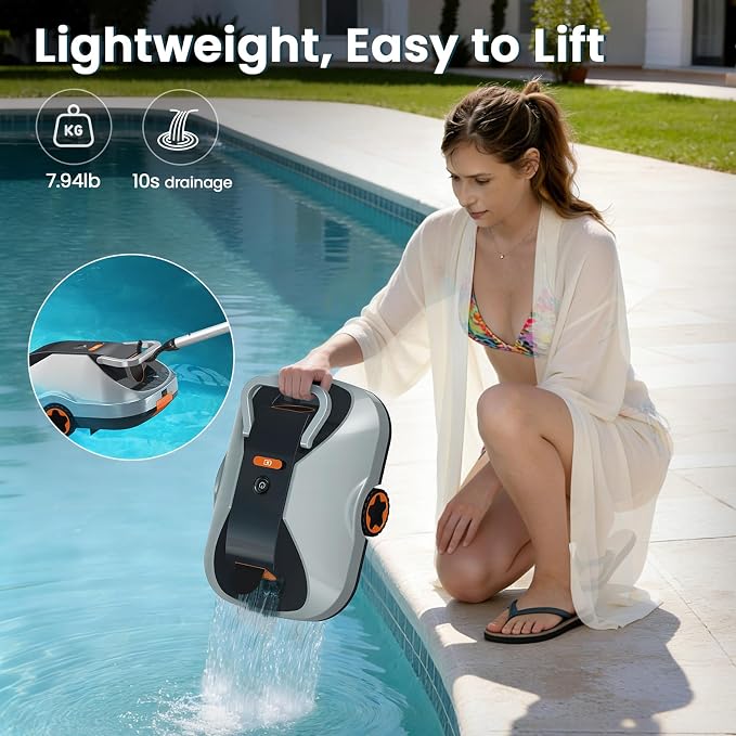 Robotic Pool Cleaner, Cordless Pool Vacuum for Above Ground & Inground Pools, 200mins Runtime Automatic Pool Vacuum Robot for Leaves & Dirt, Powerful Suction up to 2500 sq.ft, Self Parking