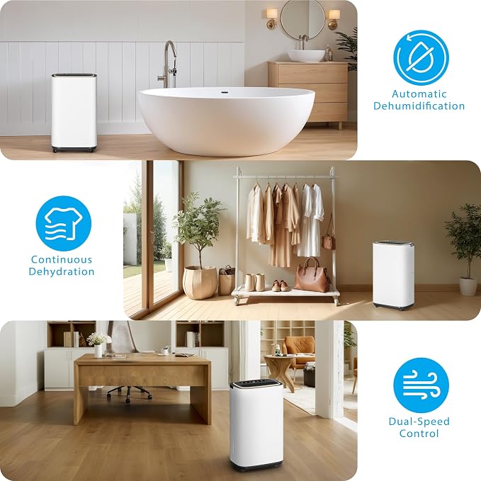 5000 Sq.Ft Dehumidifier for Basement with Drain Hose, New Upgrade 50 Pint Large Best Compressor Dehumidifiers for Home or Garage, Smart Humidity Control, 24H Timer & Child Lock, Ideal for Large Room