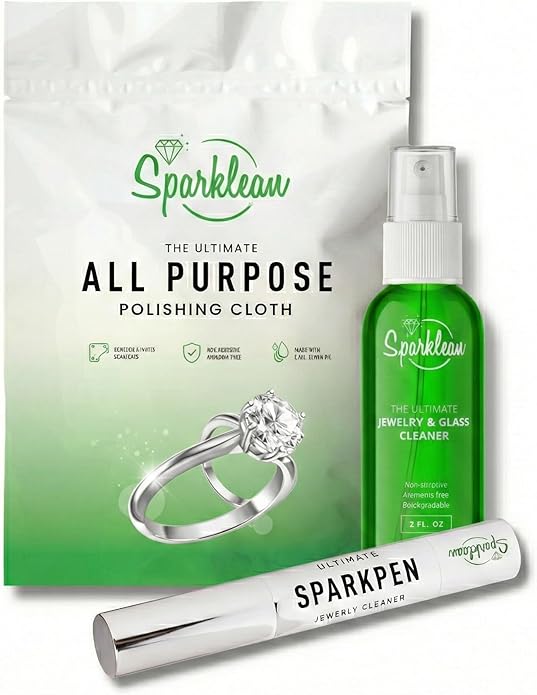 SPARKLEAN Complete Jewelry Cleaning Kit – Ammonia-Free Jewelry Cleaner Spray, Precision Pen & Polishing Cloth for Silver, Gold, Diamond Ring Cleaner