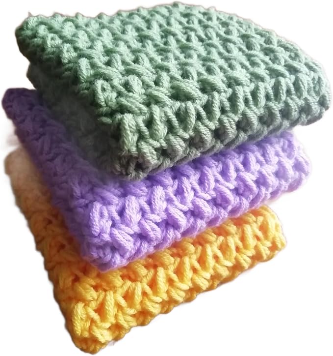 Cotton Dish Rags Pack Crochet Reusable Dish Cloth Yellow Green Lilac Widely Use Granny Square Set 3 Knitted Absorbent Flap