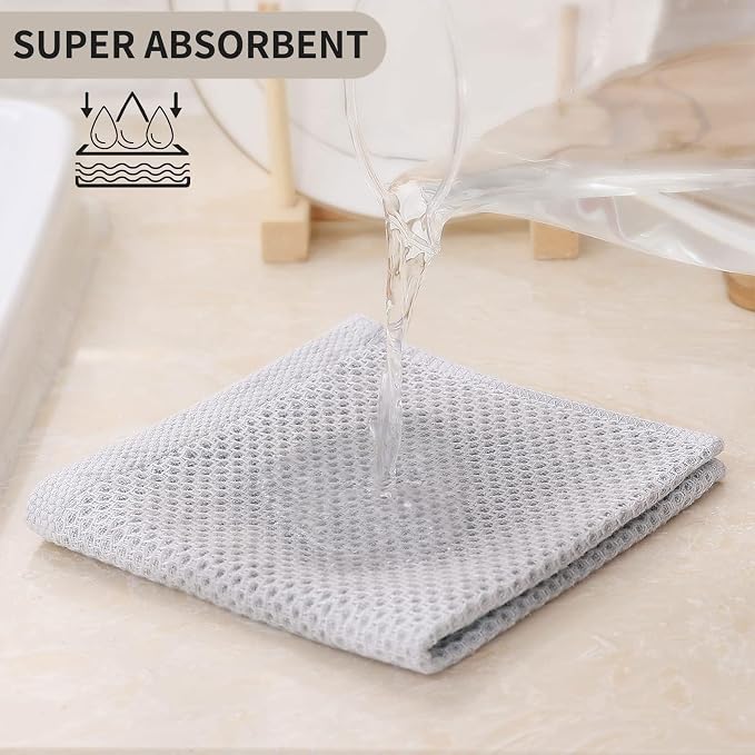Kitinjoy 100% Cotton Kitchen Dish Cloths (12 X 12 Inches, Light Grey), 6 Pack Waffle Weave Ultra Soft Absorbent Dish Towels for Drying Dishes Quick Drying Kitchen Towels Dish Rags
