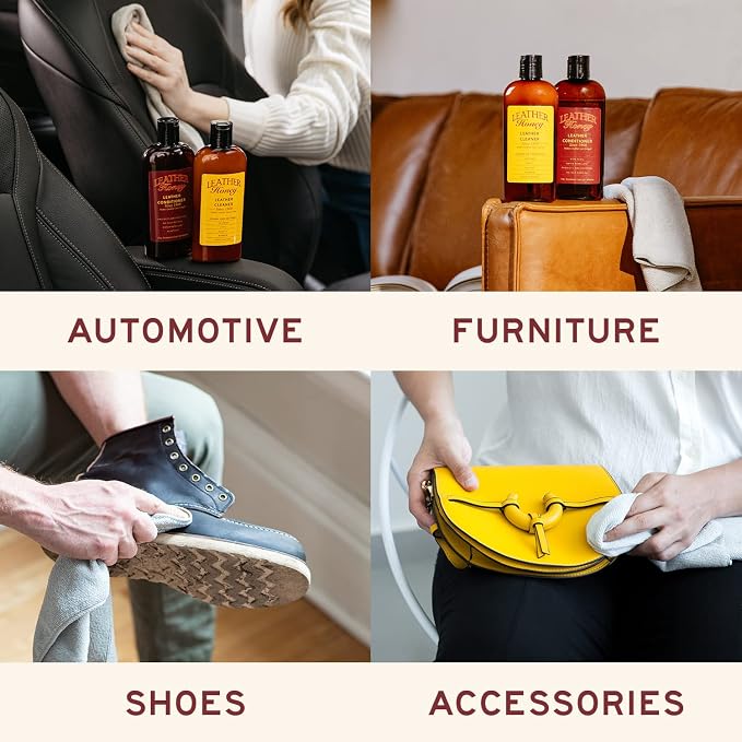 Leather Honey Complete Leather Care Kit Including 4 oz Cleaner, 16 oz Conditioner and 2 Applicator Cloths for use on Leather Apparel, Furniture, Auto Interiors, Shoes, Bags and Accessories