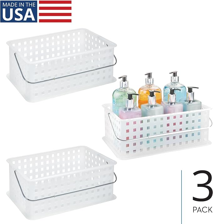 iDesign Portable Shower Caddy Basket, Set of 3, Clear/Frost | For Dorm or Bathroom, Made in USA