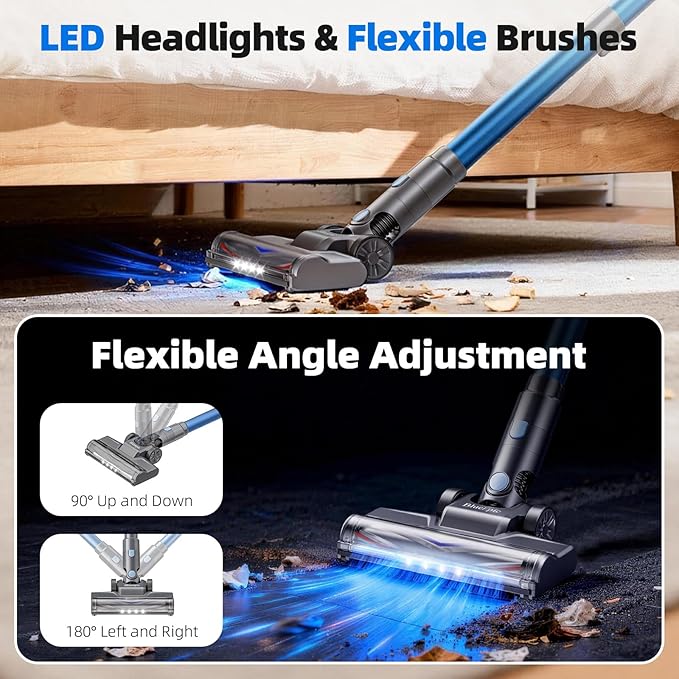 BlueEpic Cordless Stic Vacuum Cleaner, 40KPA/300W with Charging Wall Dock, Anti-Tangle, 6 in 1 Lightweight Handheld Vacuum for Pet Hair, Hard Floor, Carpet