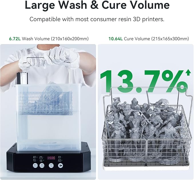 Creality Wash and Cure Station UW-03 2 in 1 Machine Resin 3D Printer Upgraded 405nm UV Curing Rotary Box Bucket for LCD/DLP/SLA Size 8.26x6.29x7.87in