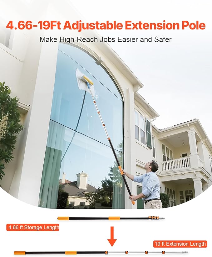 VEVOR Telescopic Extension Pole, 4.66-19 FT Multi-Purpose Extendable Pole, Sturdy Aluminum Alloy Paint Pole Extension with Flip-Lock Design, High Reach Roller Stick for Painting, Dusting and Cleaning