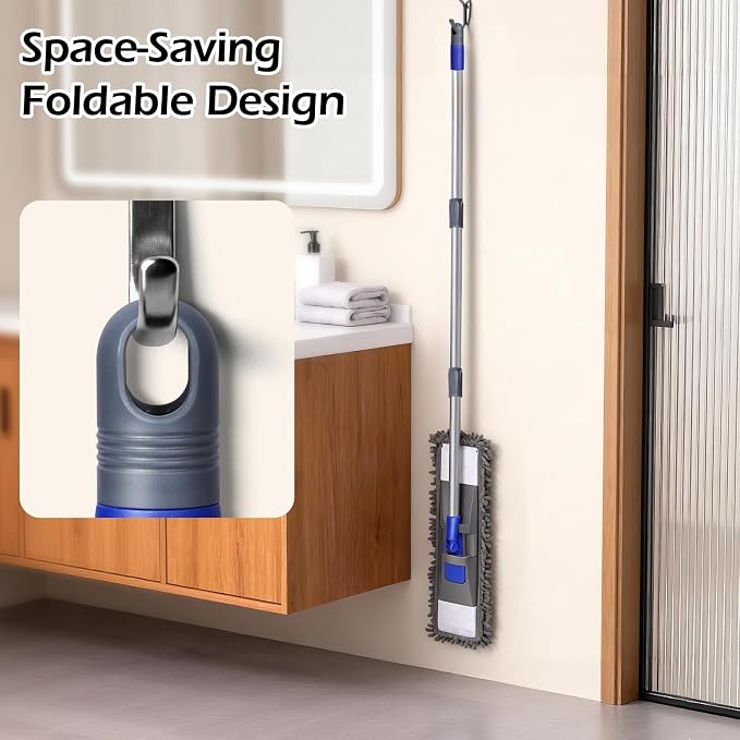 MASTERTOP Microfiber Mop for Floor Cleaning, Flat Dust Mop for Home and Kitchen, Adjustable Stainless Steel Handle with 2 Washable Pads&1 Cleaning Scrape for Hardwood, Vinyl