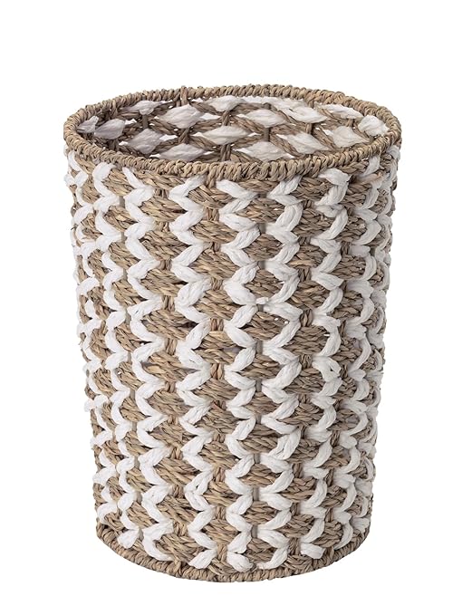 StorageWorks Wicker Waste Basket, Small Trash Can with Handwoven Seagrass and Paper Rope, Wicker Garbage Can for Bedroom, Bathroom, 1 Pack