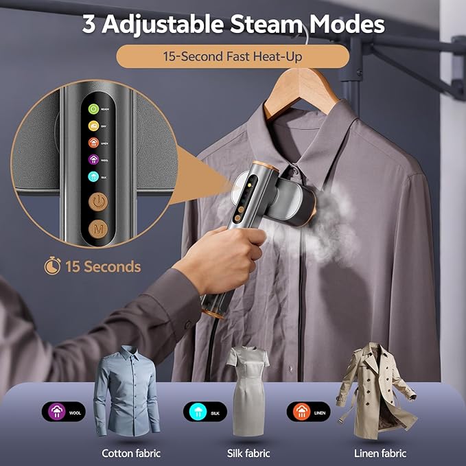 Travel Steamer for Clothes, Dual Voltage 100-240V Portable Garment Steamer, 2-in-1 Steamer & Iron, 15s Fast Heat-Up Quick Wrinkle Removal, Compact Steamer for Travel & Home (Grey)