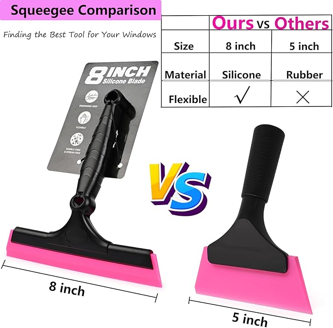 EHDIS Flexible 8-Inch Silicone Squeegee Window Tint Tool Auto Water Blade, Shower Squeegee for Car Windshield, Glass