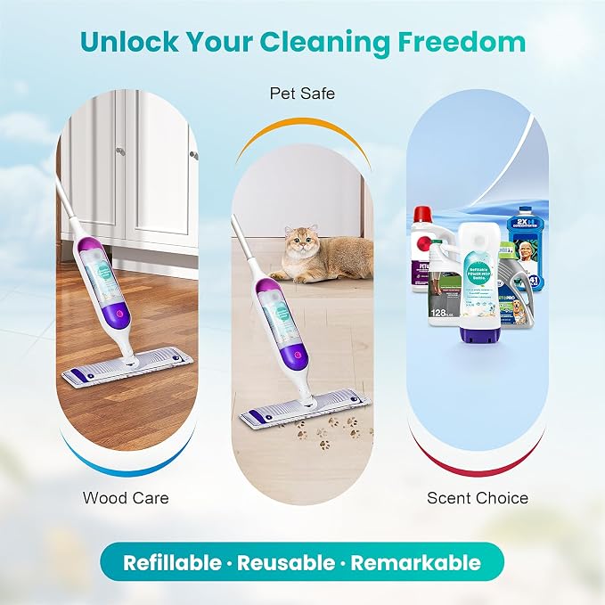 Bisenkud 2 Pack Refillable Bottle for Swiffer® Power Mop™ | 720ML / 24 FL.OZ Reusable Solution Container, Leak-Resistant Lock, Use Any Liquid Cleaner
