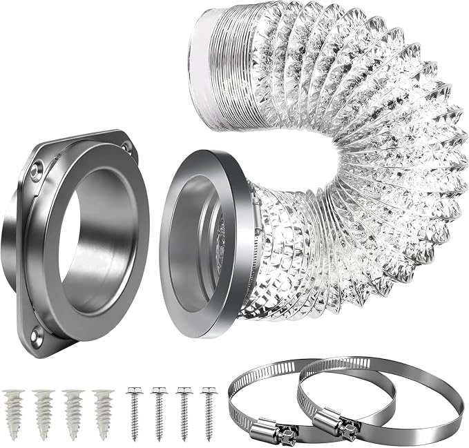 DVC-180 Magnetic Dryer Vent Connector Kit, 4 Inch Quick Connect Dryer Hose Coupling with 3.3ft Flexible Duct & 2 Clamps - Strong Airtight Seal for Easy Cleaning, Dark Silver