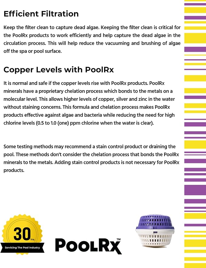 PoolRx+ Mineral Algaecide 4-Unit Pack, up to 6-Month Algae Control, for 400-1,000 gallons, Purple & White, New Formula with Silver.
