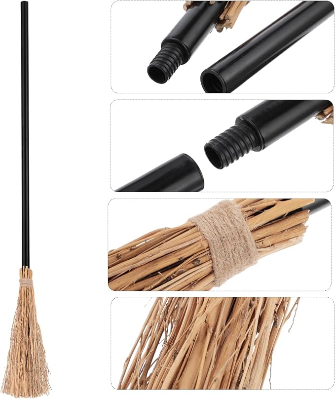 3 Pieces Halloween Witch Broom 52 Inch Plastic Detachable Wizard Broomstick Halloween Witches Cosplay Broom Wizard Costumes Realistic Props Accessories