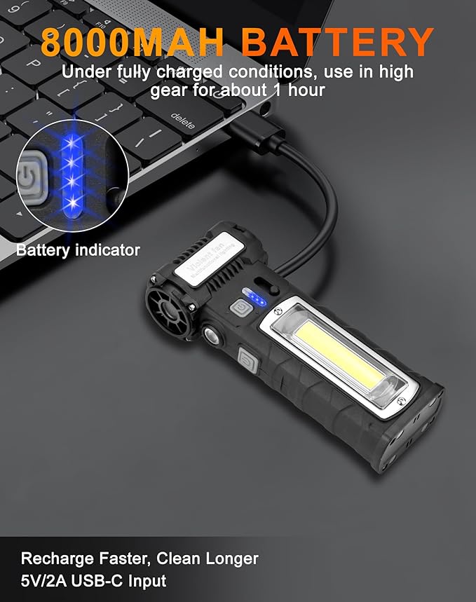 Compressed Air Duster, 130000RPM Electric Air Duster, 2-Gear Adjustable Mini Blower with LED Light, USB-C Electric Air Blower, Dust Blower for Keyboard, PC Vents, Car & Home Home,Outdoor Dusting