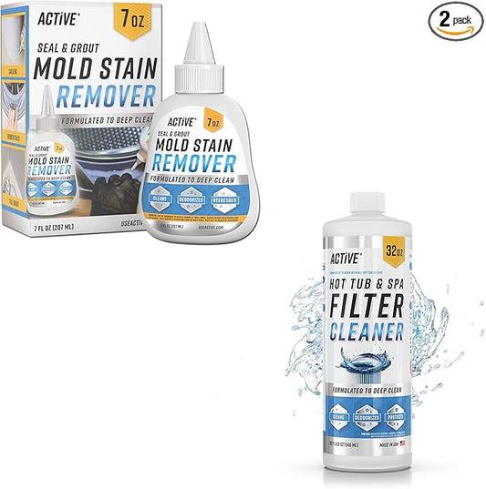 ACTIVE Mold Stain Remover Gel and Hot Tub Filter Cleaner - Includes 7oz Mold Stain Remover and 32oz Spa Filter Cleaning Solution