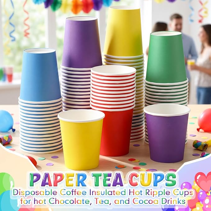 100 Pcs Rainbow Paper Cups 7 oz Disposable Party Cups Bulk for Birthday Rainbow Party Supplies DIY and Holiday Hot Cold Beverage