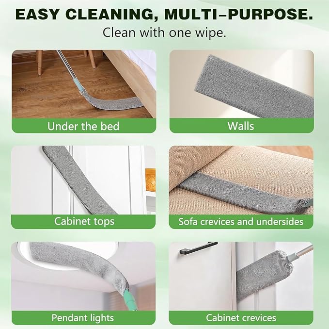 Retractable Gap Dust Cleaner Cleaning Tools with 2 Microfiber Dusting Cloths, Flat Duster Withextension Pole, Used for Cleaning Sofas, Sofa Beds, and Under Furniture (2 Dust Removal Cloth)