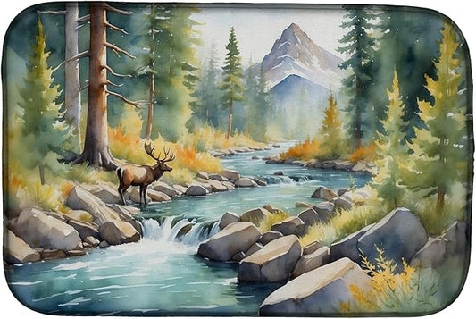 Caroline's Treasures Mountain Stream Dish Drying Mat Absorbent Dish Drying Mat Pad for Kitchen Counter Dish Drainer Mat for Countertop, 14 x 21", Multicolor